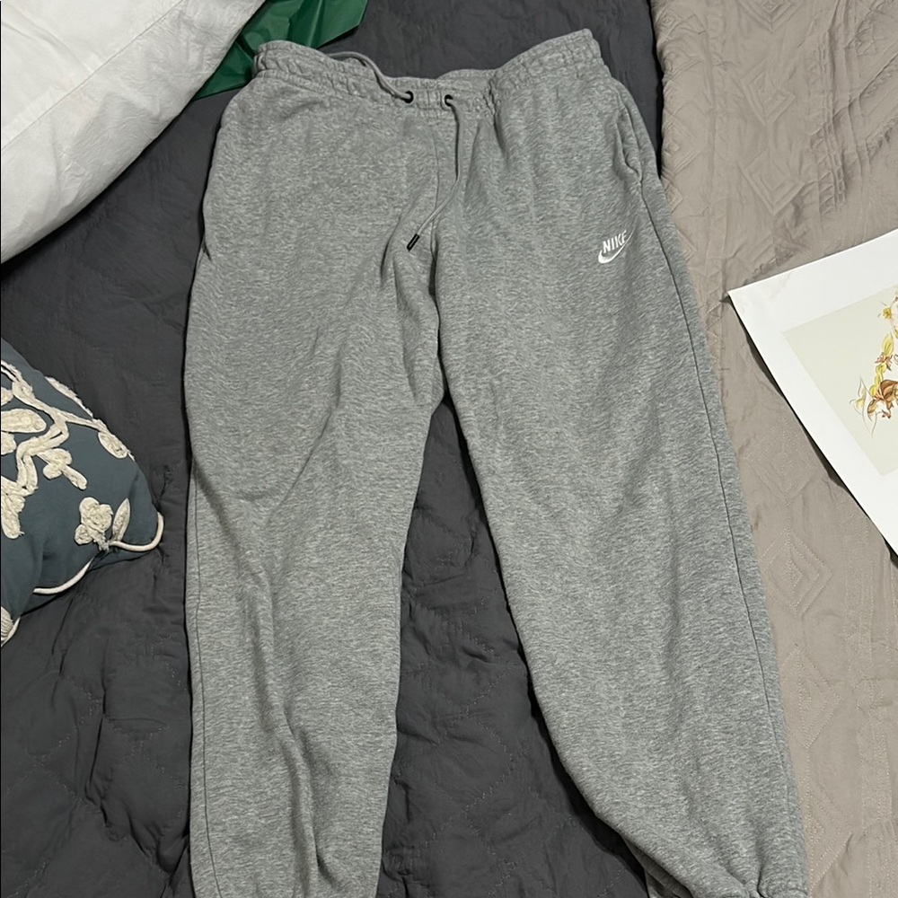 Nike Gray Track Pants with Elastic Waistband and Cuffs